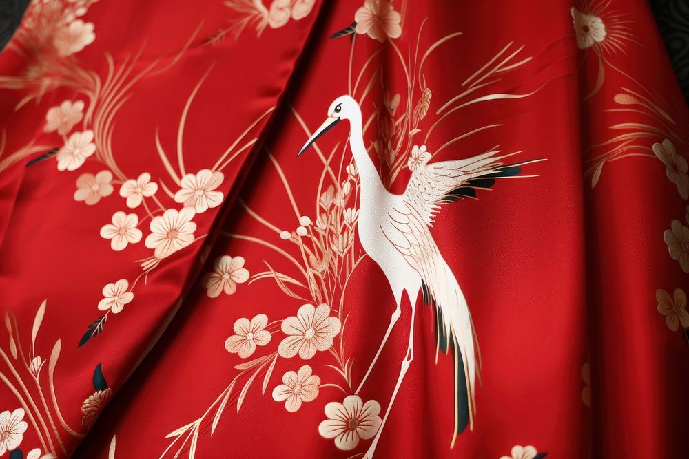 Kimono pattern animal bird red. AI generated Image by rawpixel.