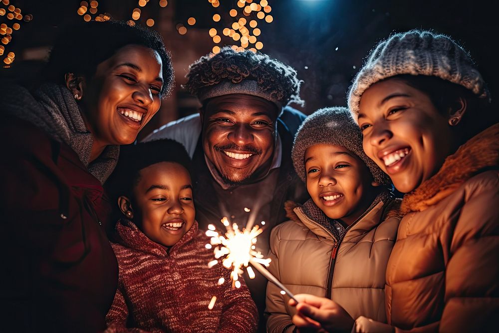 African-American family christmas portrait light. AI generated Image by rawpixel.