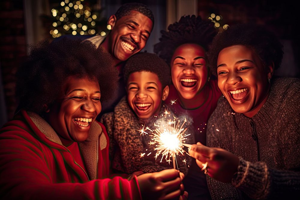 African-American family christmas laughing portrait. AI generated Image by rawpixel.