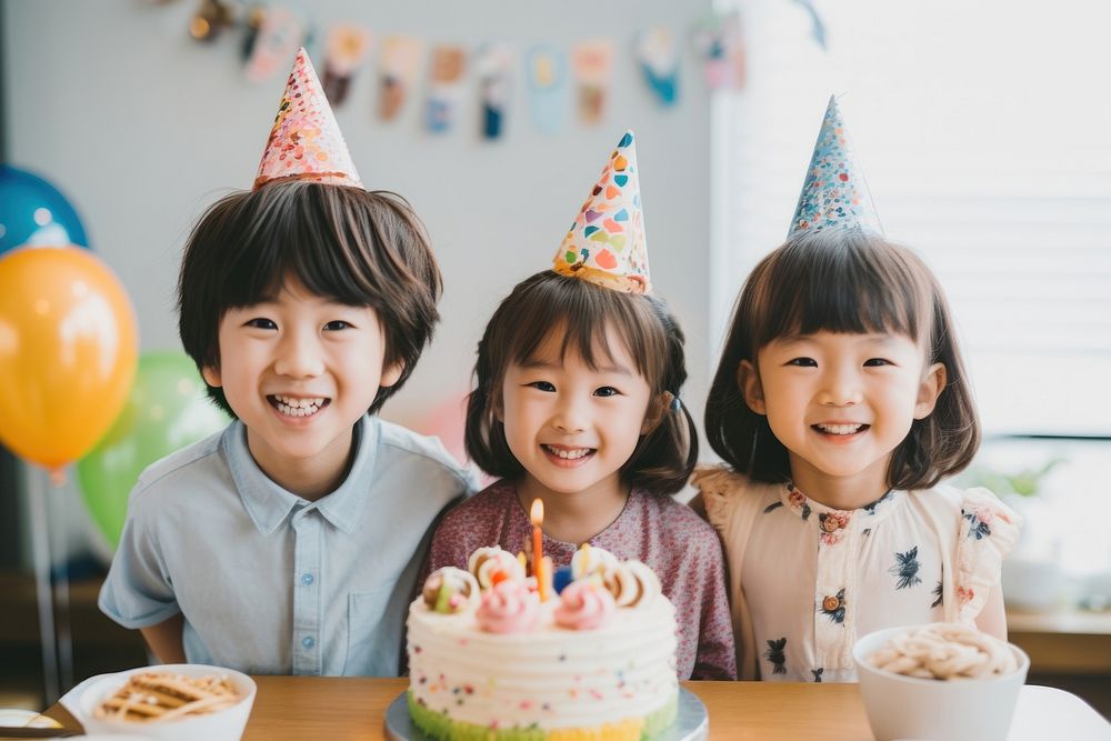 Mixed japanese kids celebrate birthday party dessert child. AI generated Image by rawpixel.