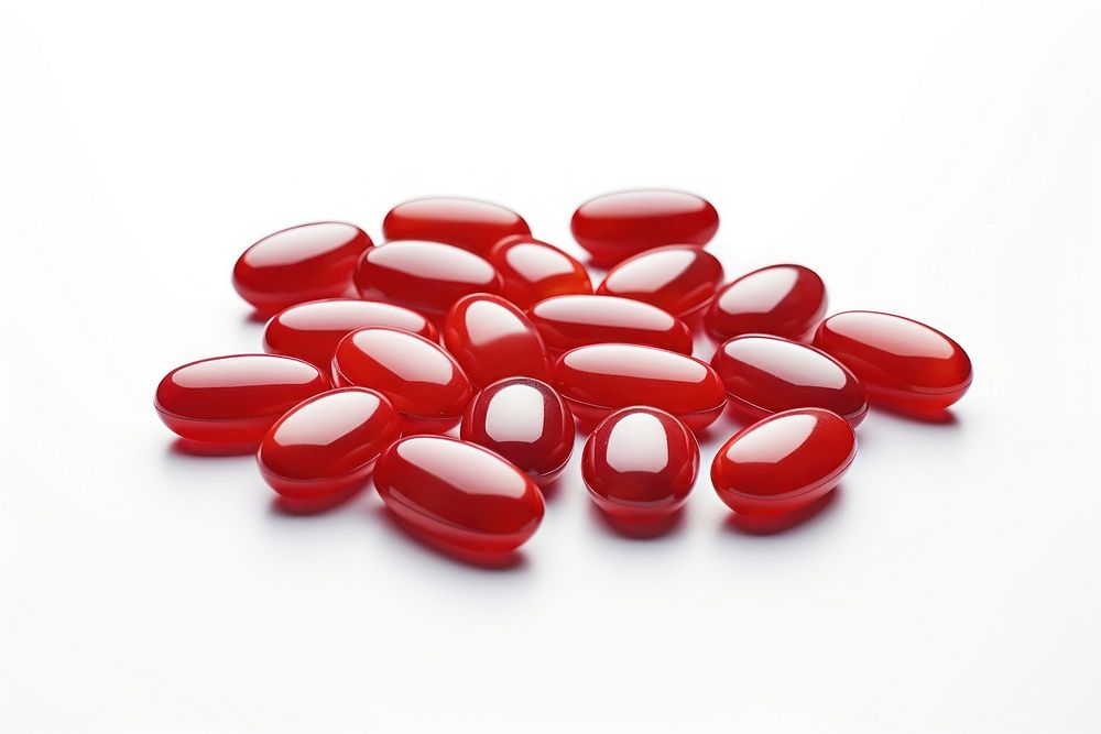 Red medicine tablets pill white background antioxidant. AI generated Image by rawpixel.
