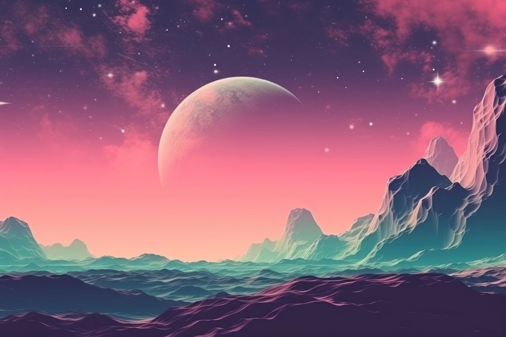 Retro dreamy background landscape astronomy outdoors. AI generated Image by rawpixel.