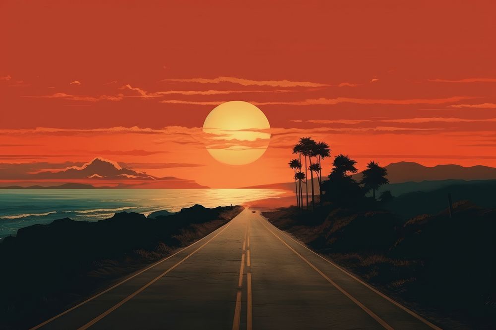 Road background sunset landscape outdoors. AI generated Image by rawpixel.