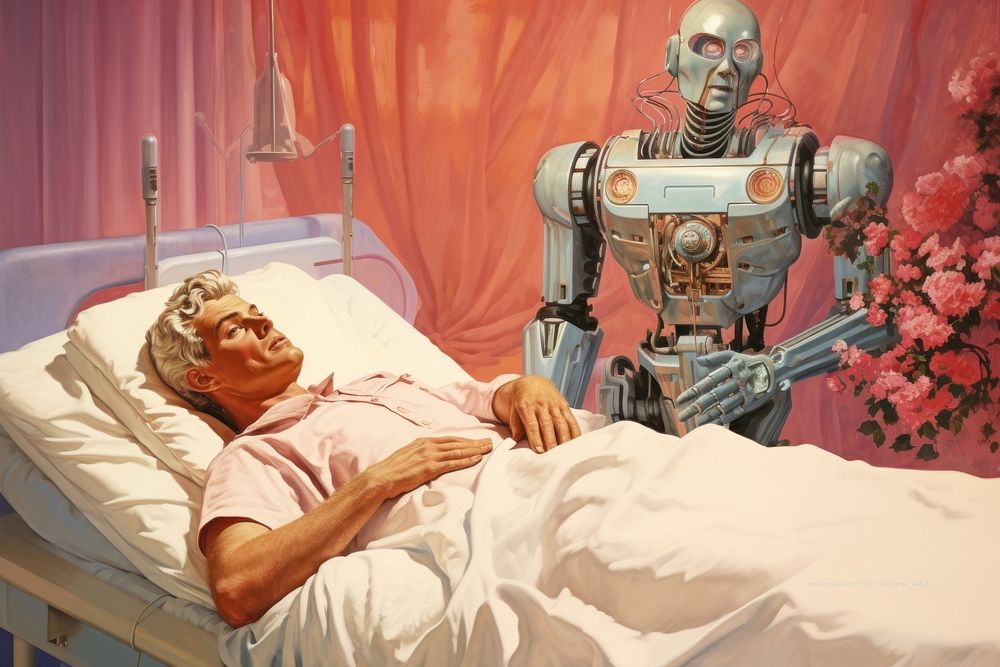 Cute doctor robot bed hospital adult. AI generated Image by rawpixel.