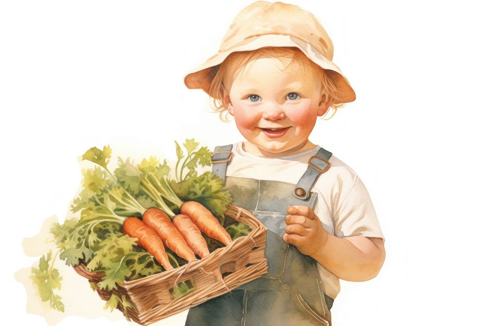 Farmer holding a basket of carrots vegetable portrait plant. AI generated Image by rawpixel.