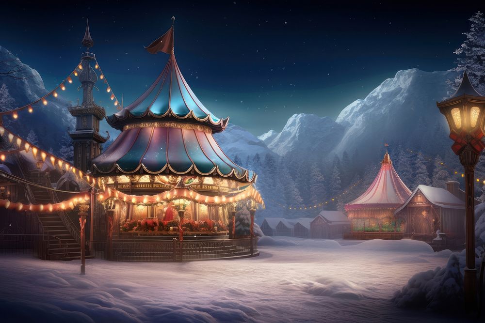 Winter wonderland festival carousel outdoors architecture. AI generated Image by rawpixel.
