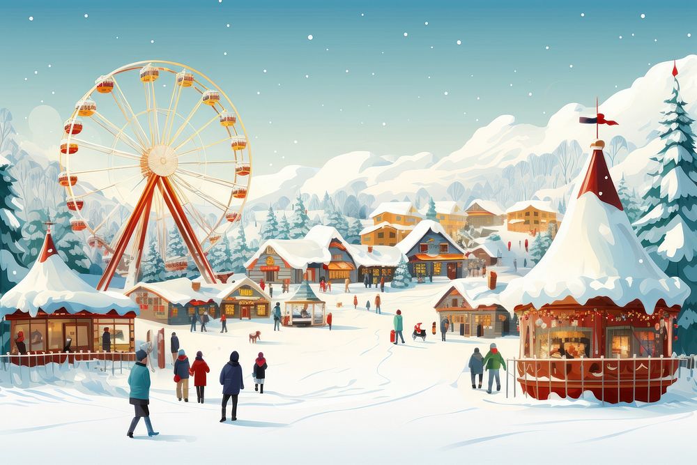 Winter wonderland festival outdoors snow fun. AI generated Image by rawpixel.
