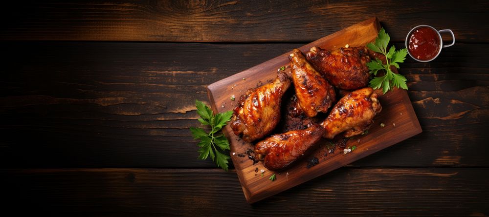 Fried chicken wings sauce table meat. AI generated Image by rawpixel.