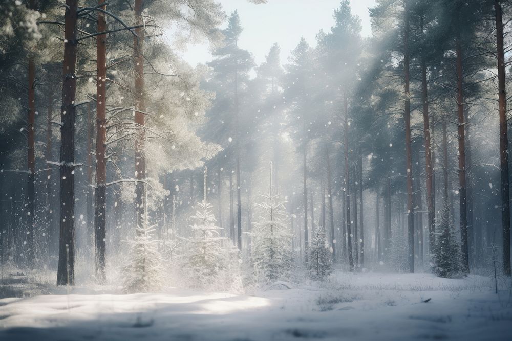 Winter pine forest snow outdoors woodland. AI generated Image by rawpixel.