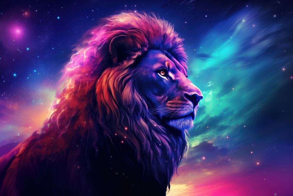 Lion nature mammal night. AI generated Image by rawpixel.