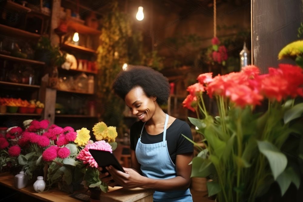 Black female florist flower plant working. AI generated Image by rawpixel.