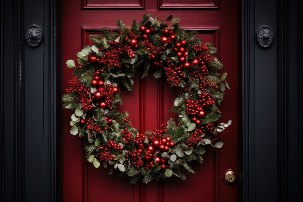 Christmas wreath plant door. AI generated Image by rawpixel.