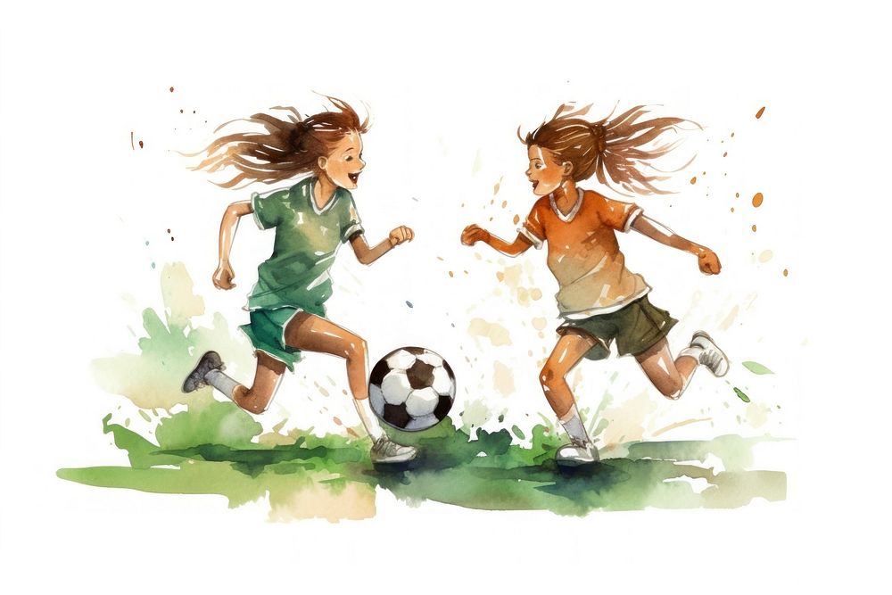 Girl soccer players kicking football sports shorts togetherness. AI generated Image by rawpixel.