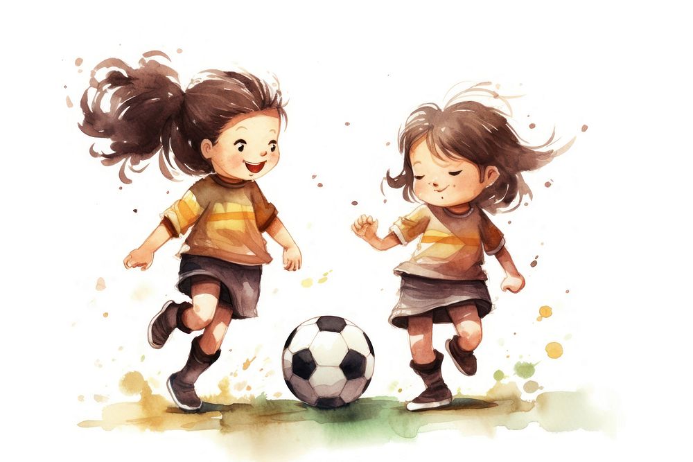 Girl soccer players kicking football cartoon sports togetherness. AI generated Image by rawpixel.