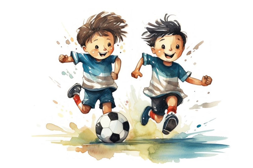 Soccer players kicking football cartoon sports togetherness. AI generated Image by rawpixel.