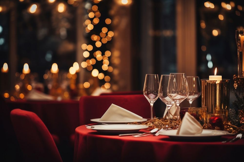 Christmas candle decoration restaurant. AI generated Image by rawpixel.