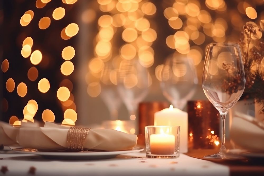 Christmas candle decoration restaurant. AI generated Image by rawpixel.