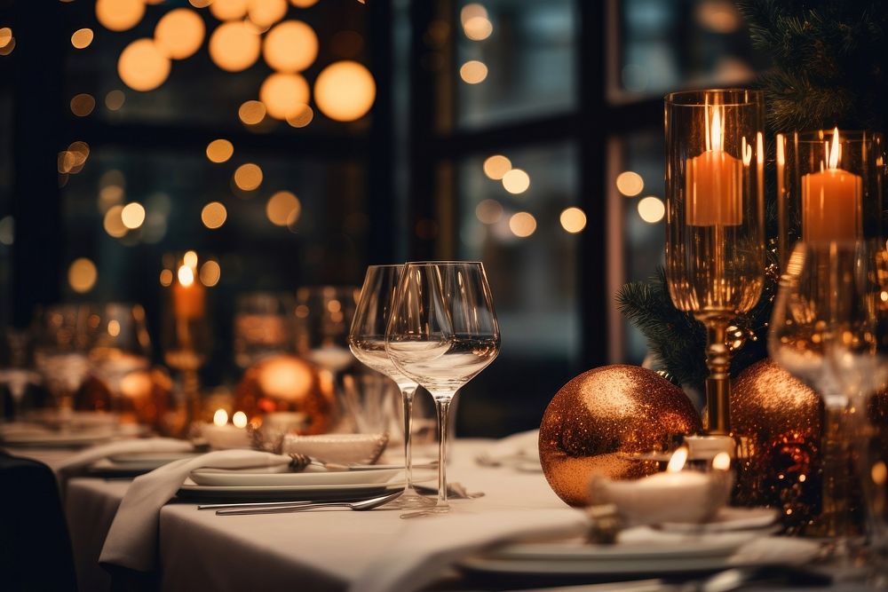 Christmas candle decoration restaurant. AI generated Image by rawpixel.