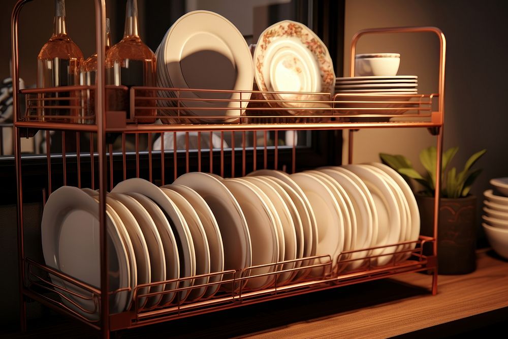 Dish rack furniture plate arrangement. AI generated Image by rawpixel.