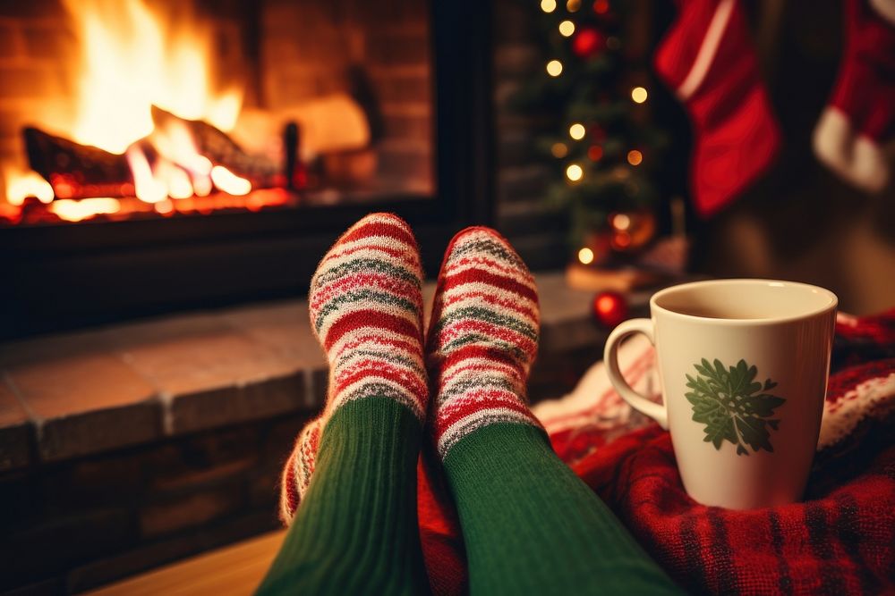 Fireplace sock cup christmas. AI generated Image by rawpixel.