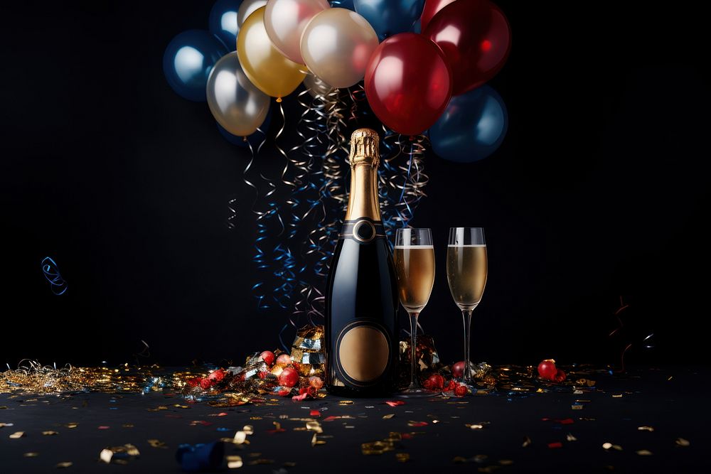 Party celebration champagne balloon. AI generated Image by rawpixel.