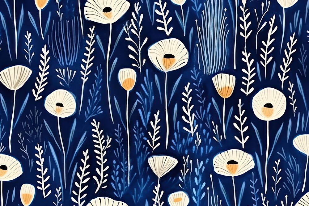 Floral field pattern backgrounds blue. AI generated Image by rawpixel.