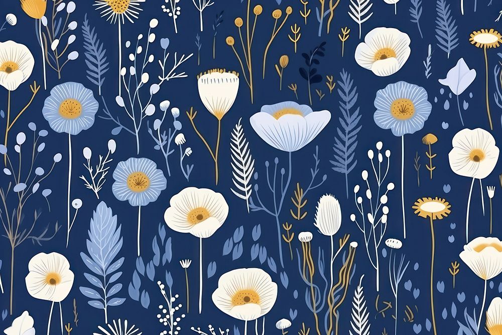 Floral field pattern backgrounds blue. AI generated Image by rawpixel.