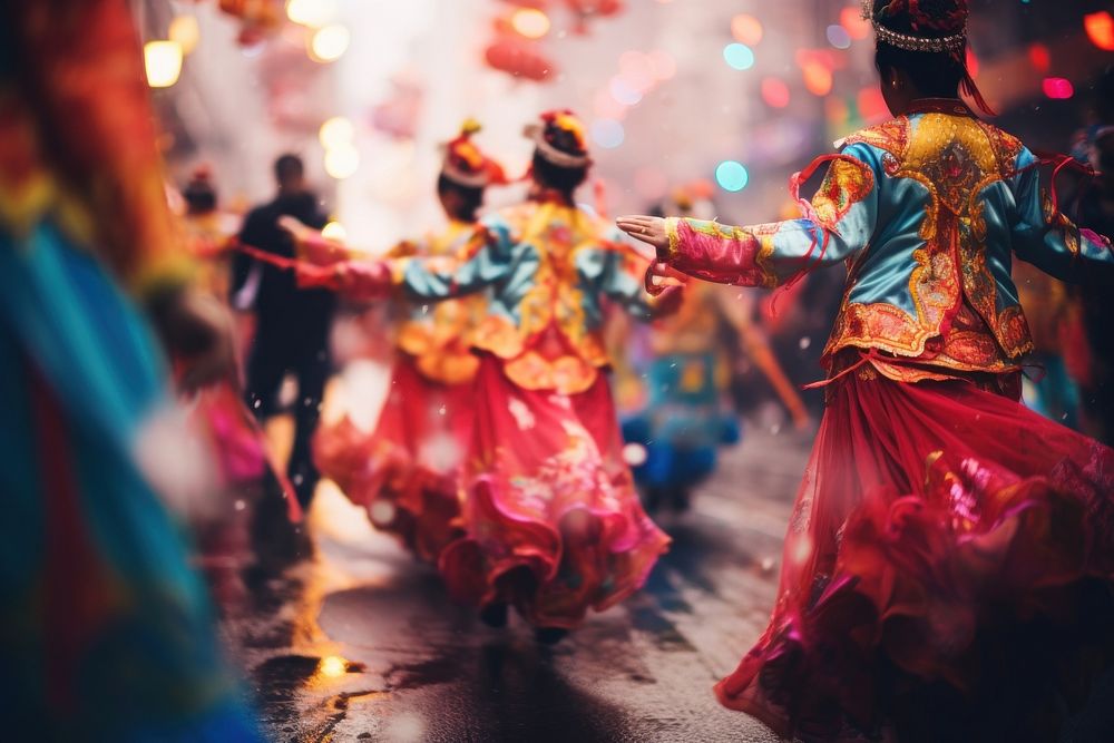 Chinese New Year celebration festival dancing. AI generated Image by rawpixel.