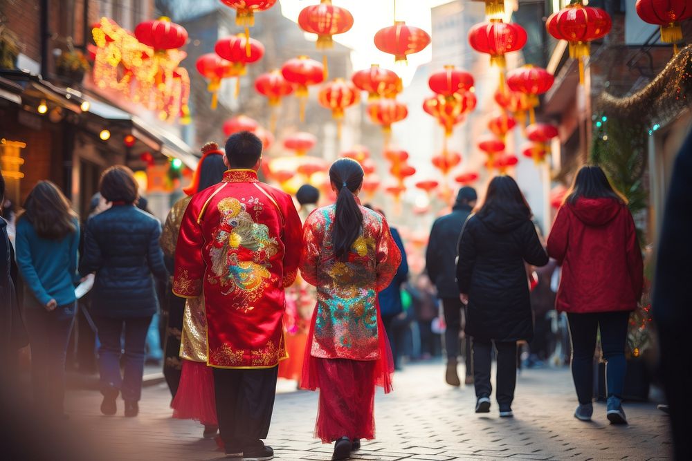 Chinese New Year celebration festival walking. AI generated Image by rawpixel.
