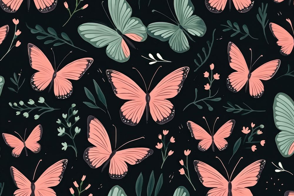 Pink butterfly pattern backgrounds green. AI generated Image by rawpixel.