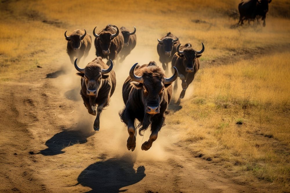 Wild buffalo livestock wildlife running. AI generated Image by rawpixel.