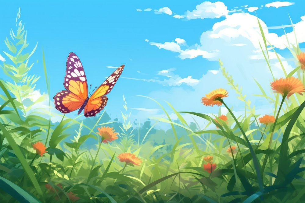 Meadow grass butterfly landscape. AI generated Image by rawpixel.