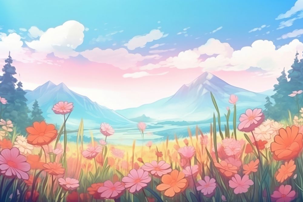 Meadow landscape flower backgrounds. AI generated Image by rawpixel.