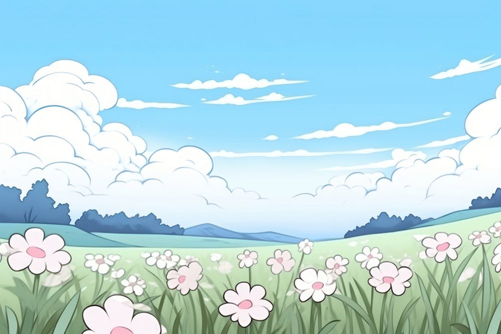 White flower field sky backgrounds landscape. AI generated Image by rawpixel.