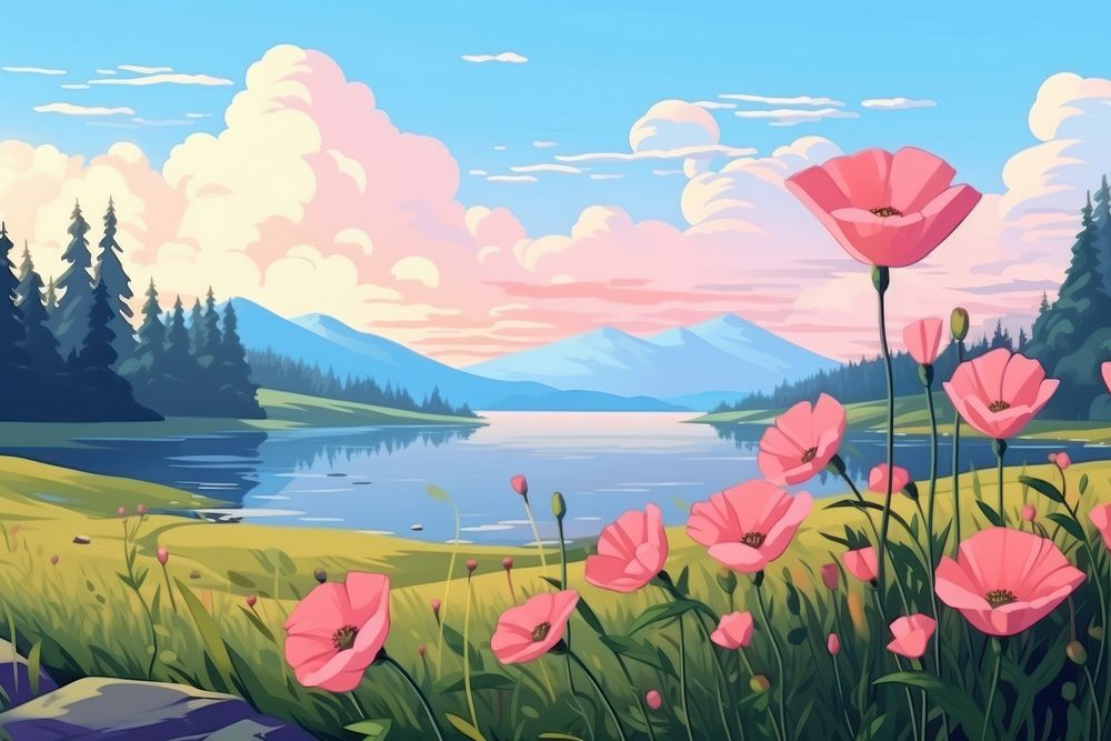 Wildflower landscape outdoors nature. AI generated Image by rawpixel.
