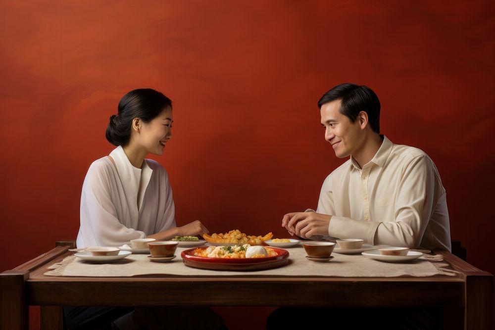 Chinese couple restaurant table plate. AI generated Image by rawpixel.