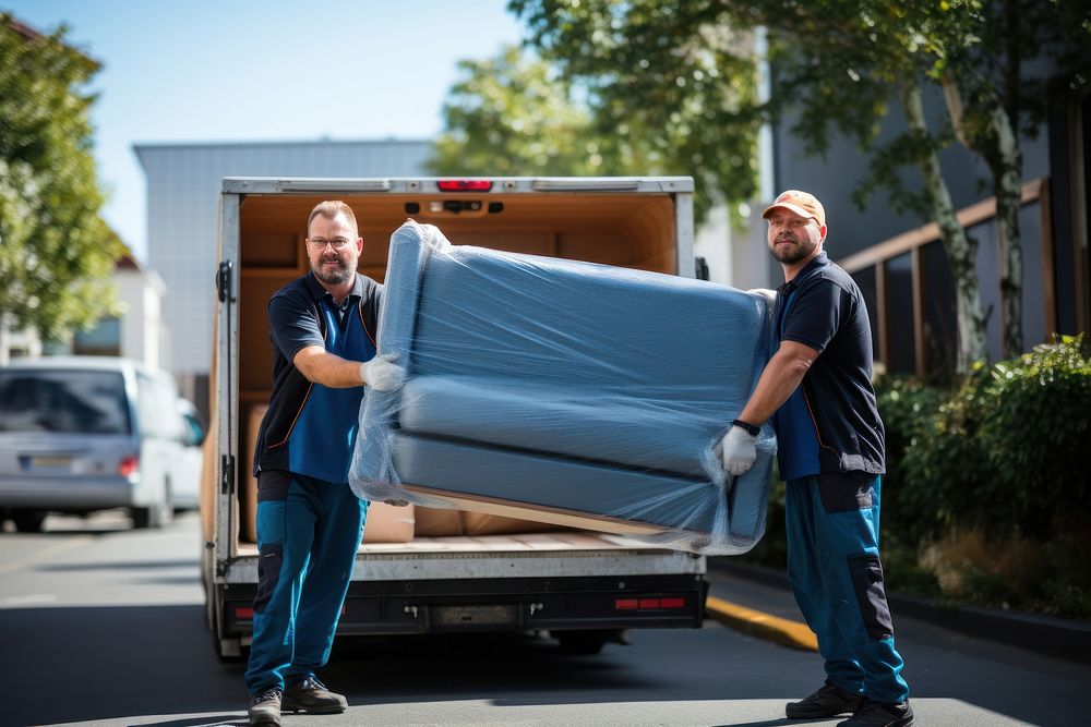 Movers carrying sofa vehicle adult box. AI generated Image by rawpixel.
