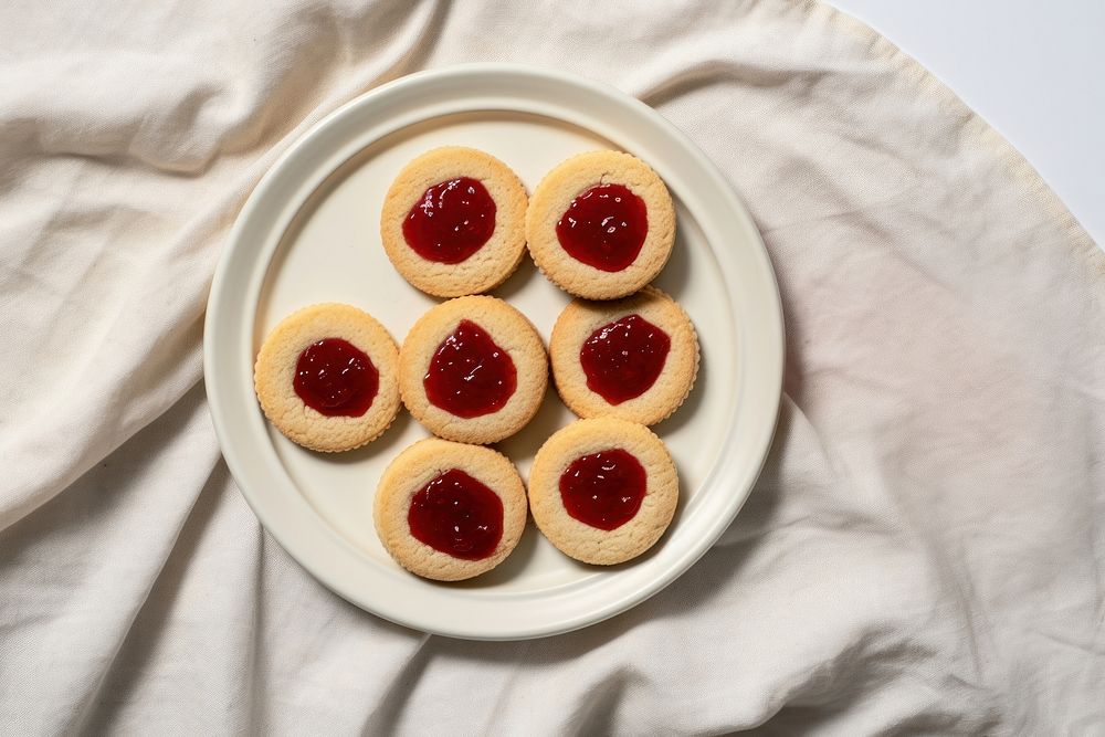 Strawberry Jam Cookies plate strawberry cookie. AI generated Image by rawpixel.