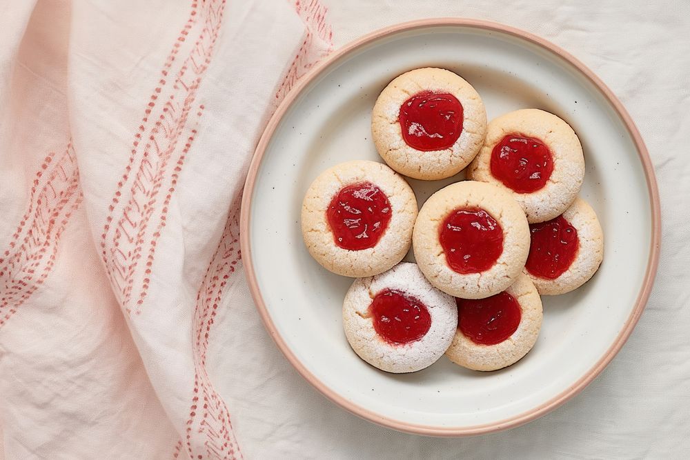 Strawberry Jam Cookies plate strawberry cookie. AI generated Image by rawpixel.