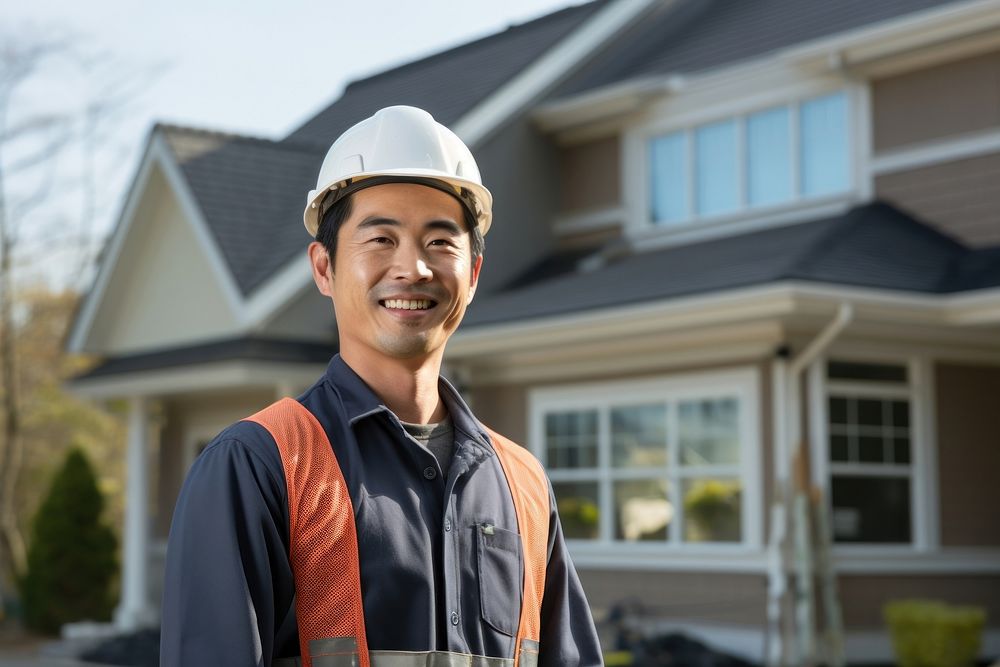 Maintenance worker smiling hardhat helmet. AI generated Image by rawpixel.