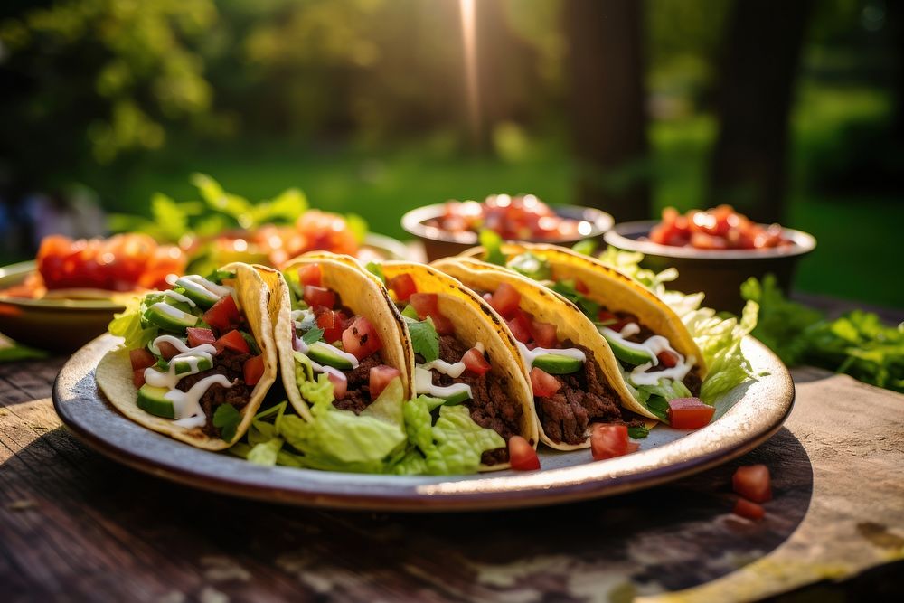 Mexican tacos tomato plate food. AI generated Image by rawpixel.
