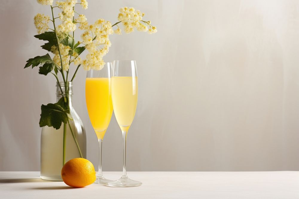 Mimosa drink styling glass flower juice. 