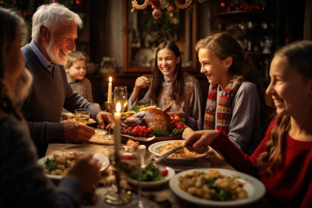 Happy family food christmas dinner. AI generated Image by rawpixel.