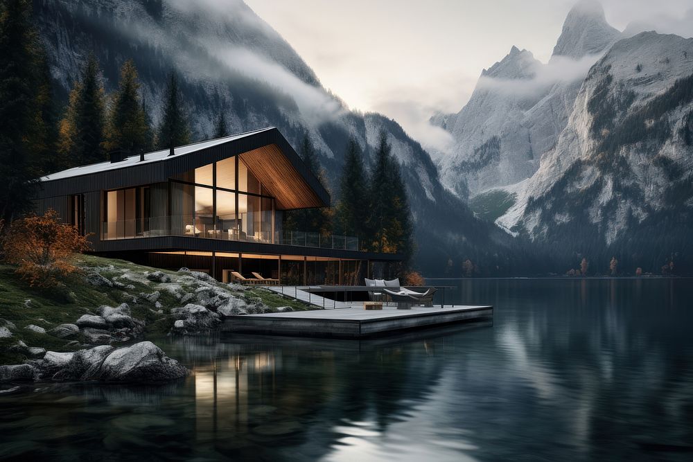 House architecture landscape mountain. AI generated Image by rawpixel.