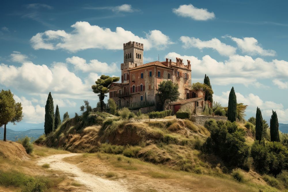 Italian mansion architecture landscape building. AI generated Image by rawpixel.