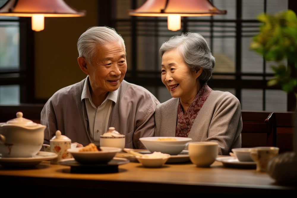 Japanese elder couple adult meal food. AI generated Image by rawpixel.