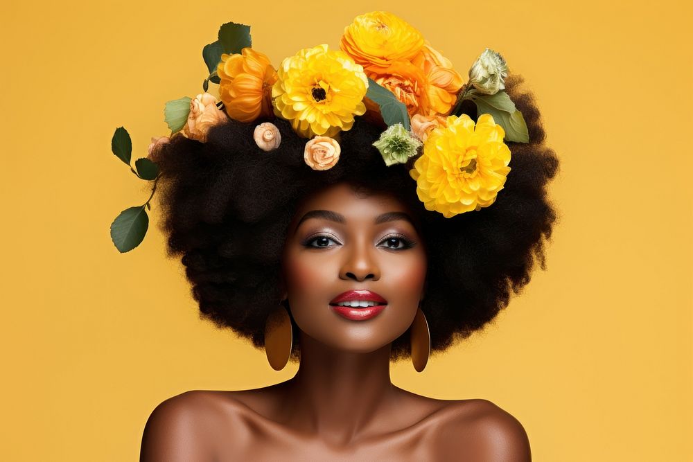 Happy black woman portrait flower plant. AI generated Image by rawpixel.
