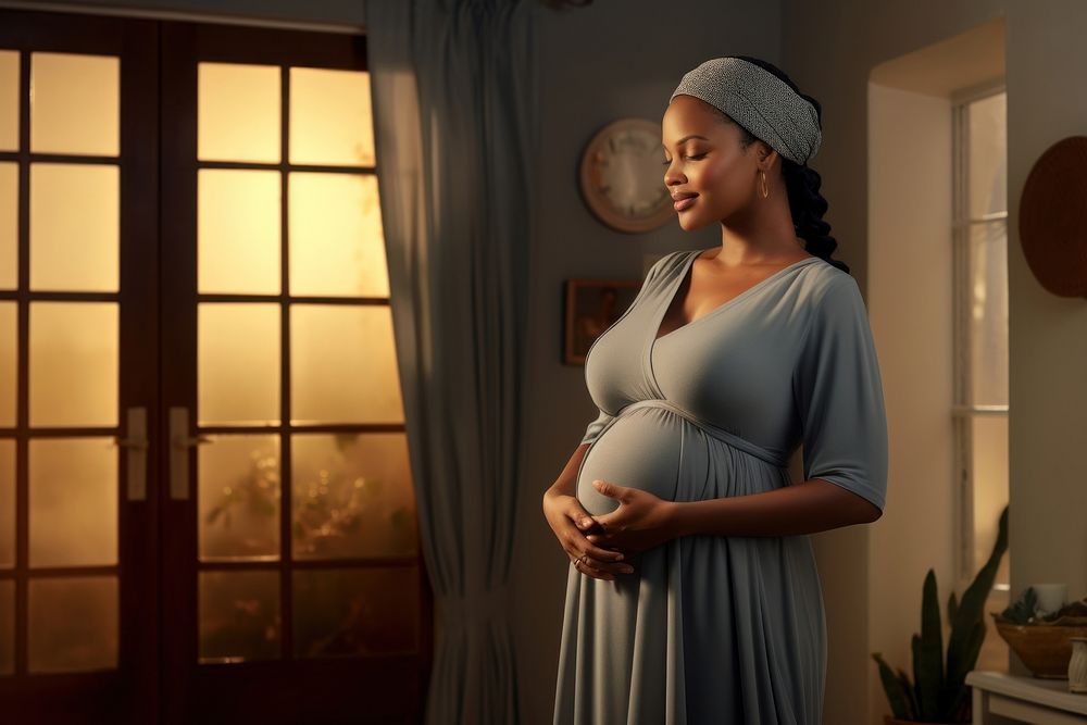 White South African woman pregnant adult contemplation. AI generated Image by rawpixel.