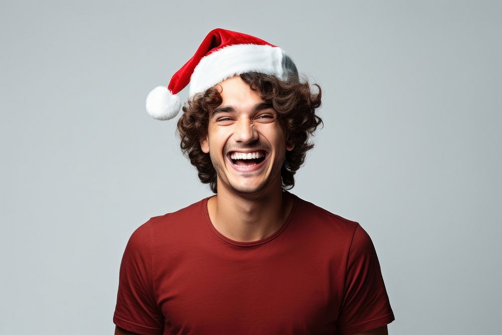 Santa Claus hat cheerful laughing t-shirt. AI generated Image by rawpixel.