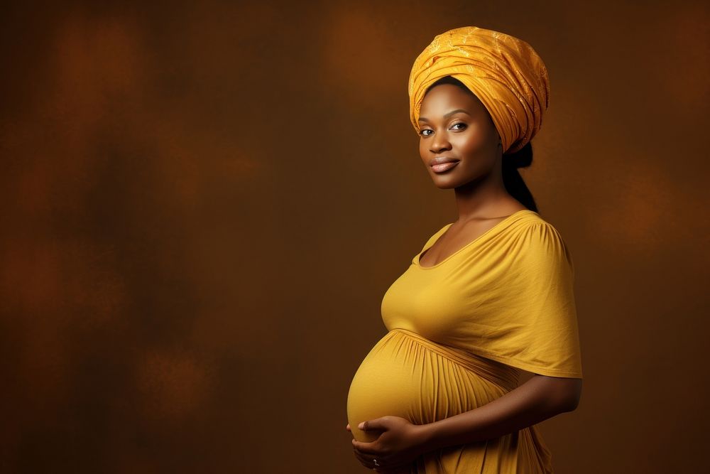 African woman pregnant portrait turban. AI generated Image by rawpixel.